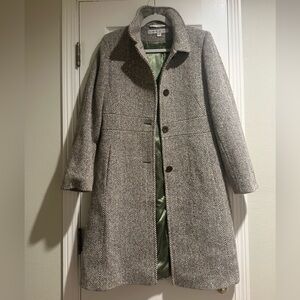 Vintage Larry Levine Kiwi White Herringbone Woman’s Wool Blend Coat Size 6